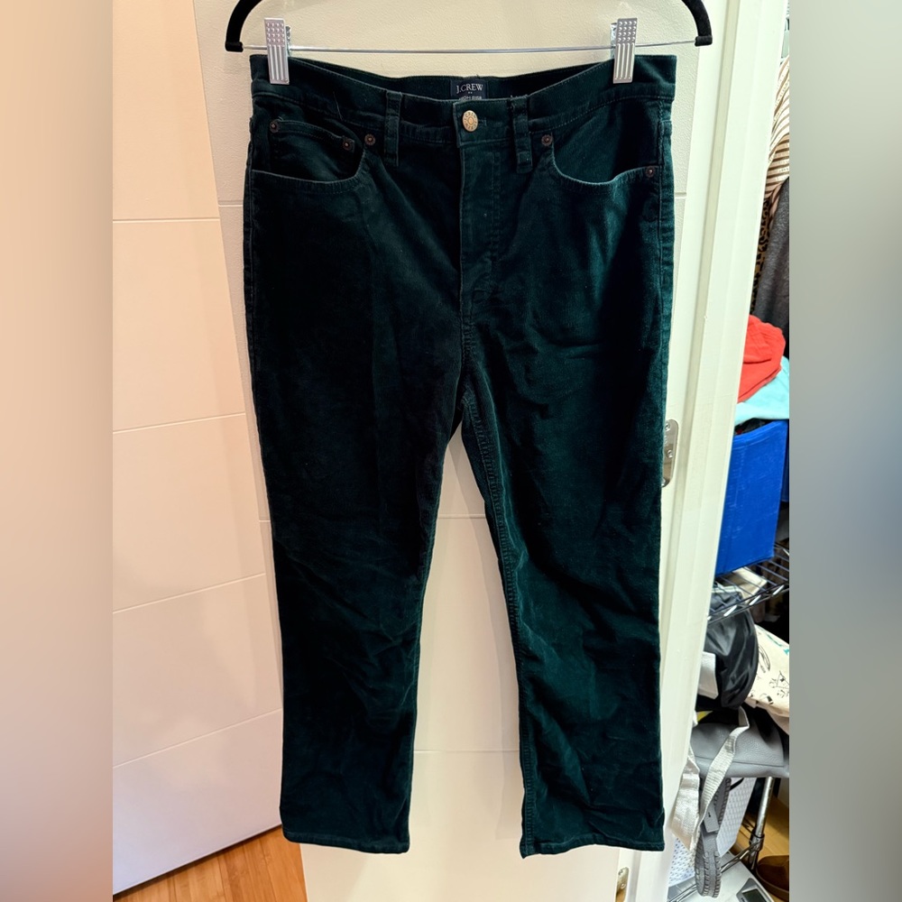 J crew high rise flare crops. Dark green corduroy.